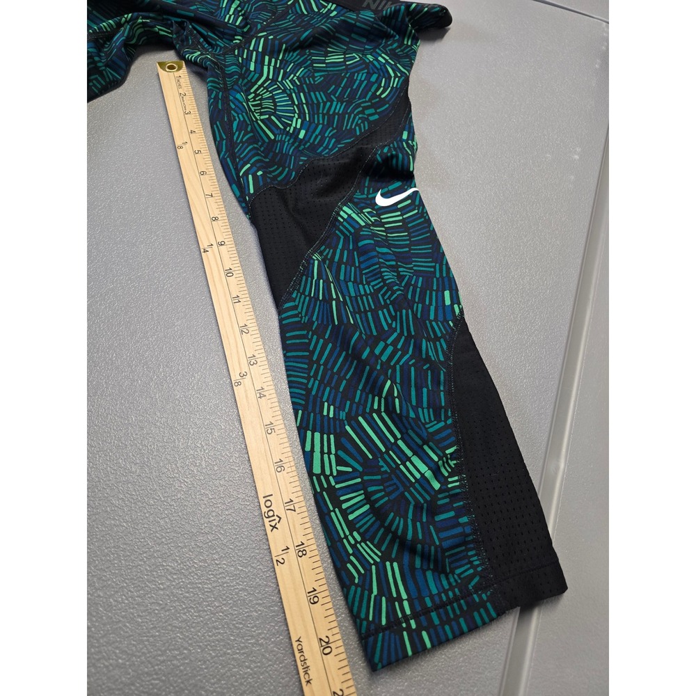 Nike Pro Womens M Cropped Leggings Green Blue Pattern Mesh Compression - Picture 5 of 9
